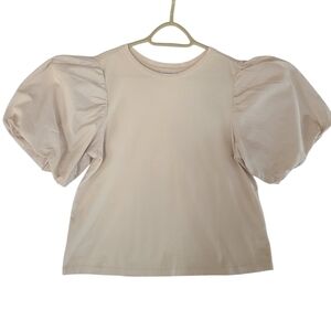 Mudpie Aurora Beige/Cream Size Small Puff Sleeve Top 100% Cotton